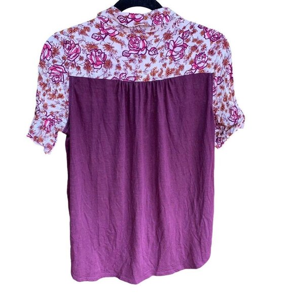 Anthropologie Porridge Womens Wine Floral Mixed Print Top Collar Button Down M - Picture 2 of 13